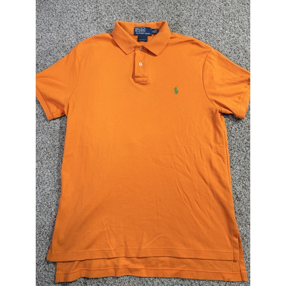 Polo Ralph Lauren Polo Shirt Mens Medium Orange Custom Fit‎ Short Sleeve Pony - Picture 2 of 7